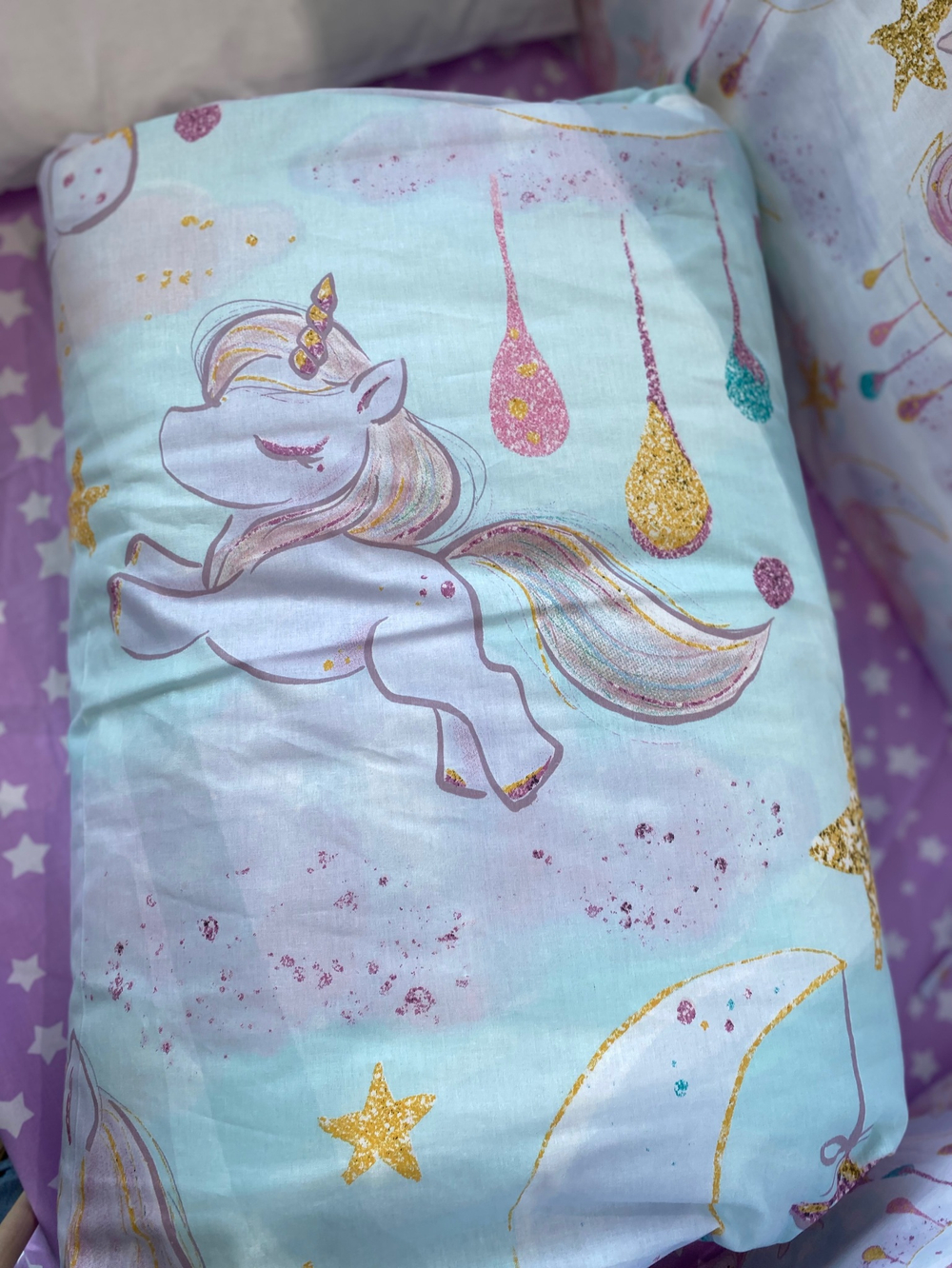 Комплект постельного белья 6-ти предметный "ЕДИНОРОЖКА НА ОБЛАЧКЕ", поплин