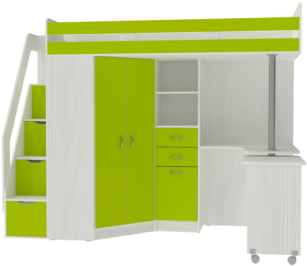 Кровать-чердак КарИВи Мийа Белое Дерево Лайм