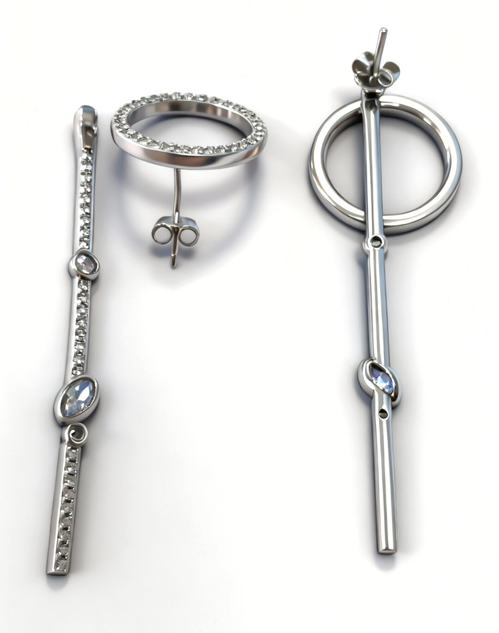 Ювелирные серьги-пусеты из серебра 925-й пробы,разъемные,вставка фианиты