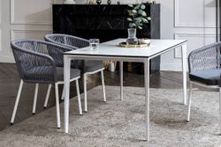 "Малага" обеденная группа на 4 персоны со стульями "Марсель", каркас белый, роуп светло-серый