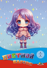 Картон цветной А4 8л, 8цв "Девочка" в папке (Апплика)