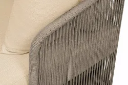 "Альбано" диван 3-местный плетеный из роупа, каркас алюминий светло-серый (RAL7035) муар, роуп серый меланж круглый, ткань Mossle светло-бежевая