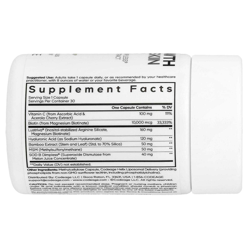 Codeage, средство для роста волос и гладкости кожи, 30 растительных капсул