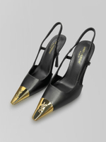 Туфли-лодочки DL63 с открытой пяткой на шпильке и золотой вставкой