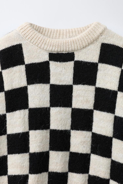 ZARA СВИТЕР В КЛЕТКУ «ДАМКА», ЧЕРНЫЙ/БЕЛЫЙ