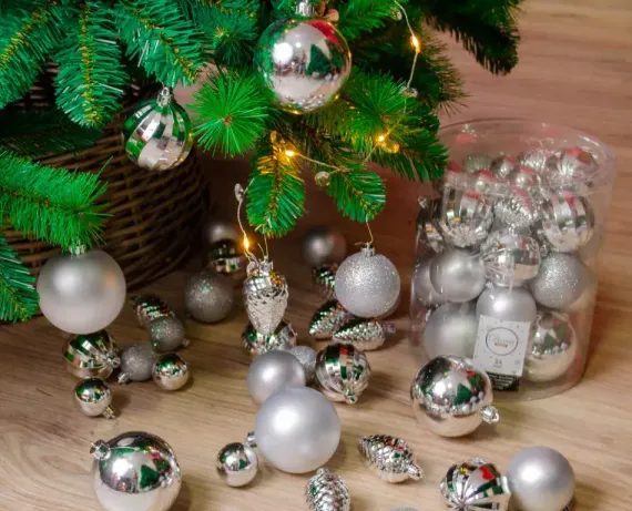 Набор пластиковых шаров Александрия mix, серебро, 34 шт, Kaemingk (022701)