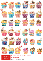 Трансфер переводной - декаль для свечей и гипса десерты 001