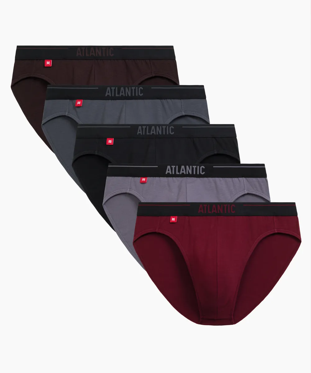 Мужские трусы слипы спорт Atlantic, набор 5 шт., хлопок, коричневые + графитовые + чёрные + фиолетово-серые + каберне, 5SMP-004