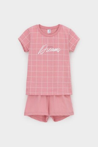 пижама  для девочки  К 1642/розовый зефир,двойная клетка