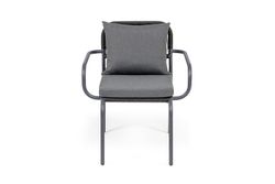 "Нуар" стул плетеный из роупа, каркас алюминий темно-серый (RAL7024) муар, роуп темно-серый круглый, ткань темно-серая 027