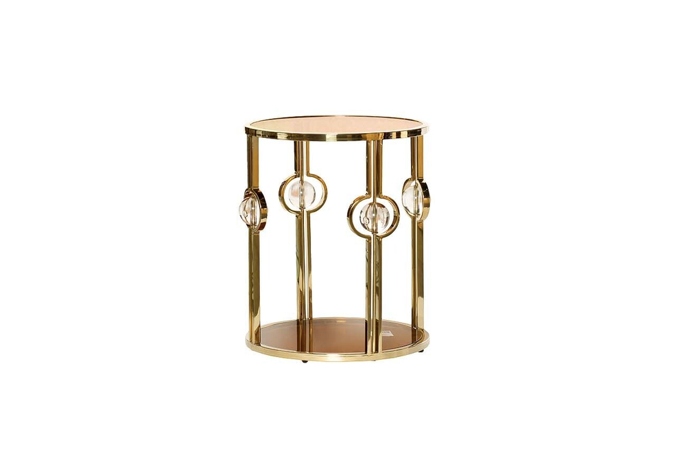 13RXET6034-GOLD Стол журнальный стекло коричн./золото 50*50*60см