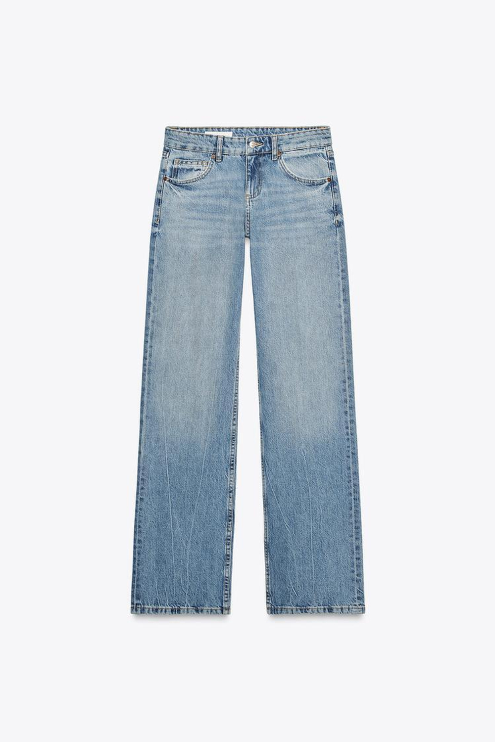 ZARA ДЖИНСЫ TRF WIDE-LEG С НИЗКОЙ ПОСАДКОЙ, ГОЛУБОЙ
