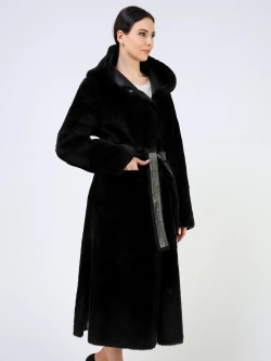 Дубленка зимняя шуба натуральная с капюшоном длинная