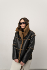 Чёрно-коричневая двусторонняя шуба-дублёнка