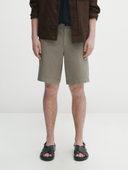 Massimo Dutti Шорты из хлопка и льна на шнурках, коричневый