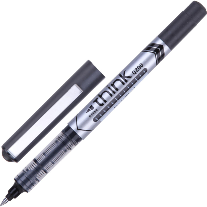 Роллер Deli Think, шарик 0,5 мм, линия 0,35 мм, черный EQ20020