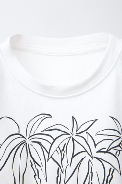 ZARA ФУТБОЛКА С ПРИНТОМ, БЕЛЫЙ