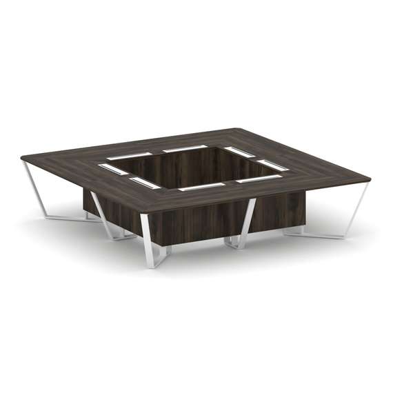 Steel Meet Стол переговорный квадратный KDK-PR.B.SP-16K Дуб Мали/Металл Белый 3200*3200*750