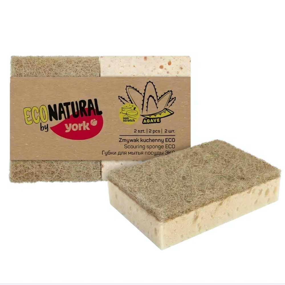 Губки для посуды ЭКО Натурал 2шт 10*7*2,5см поролон 23кг/м3, фибра 420г/м2 YORK