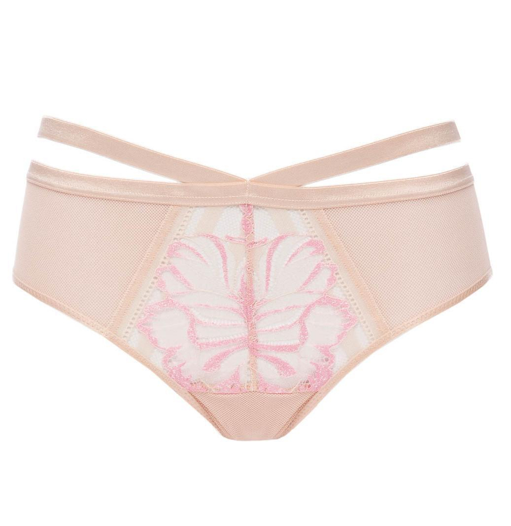 Телесные трусики-стринги Glossy Iris с цветочным кружевом (Размер: 38) (Цвет: телесный)