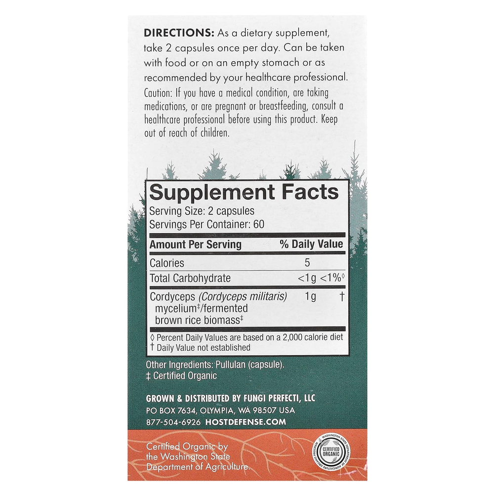 Host Defense, Mushrooms™, кордицепс, 120 капсул (0,5 г в 1 капсуле)