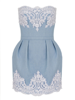 Платье мини джинсовое кружевом, голубой