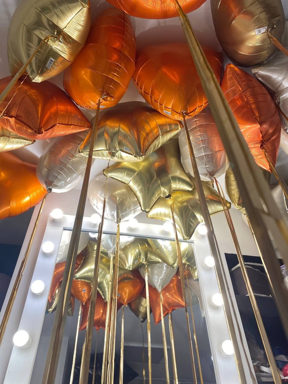 Воздушные шары звезды и сердца с дождиком на потолок №2745