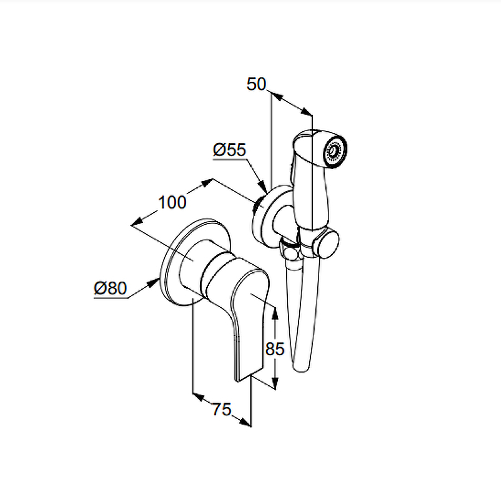 Гигиенический душ со смесителем Kludi Zenta SL 489990565 Хром схема