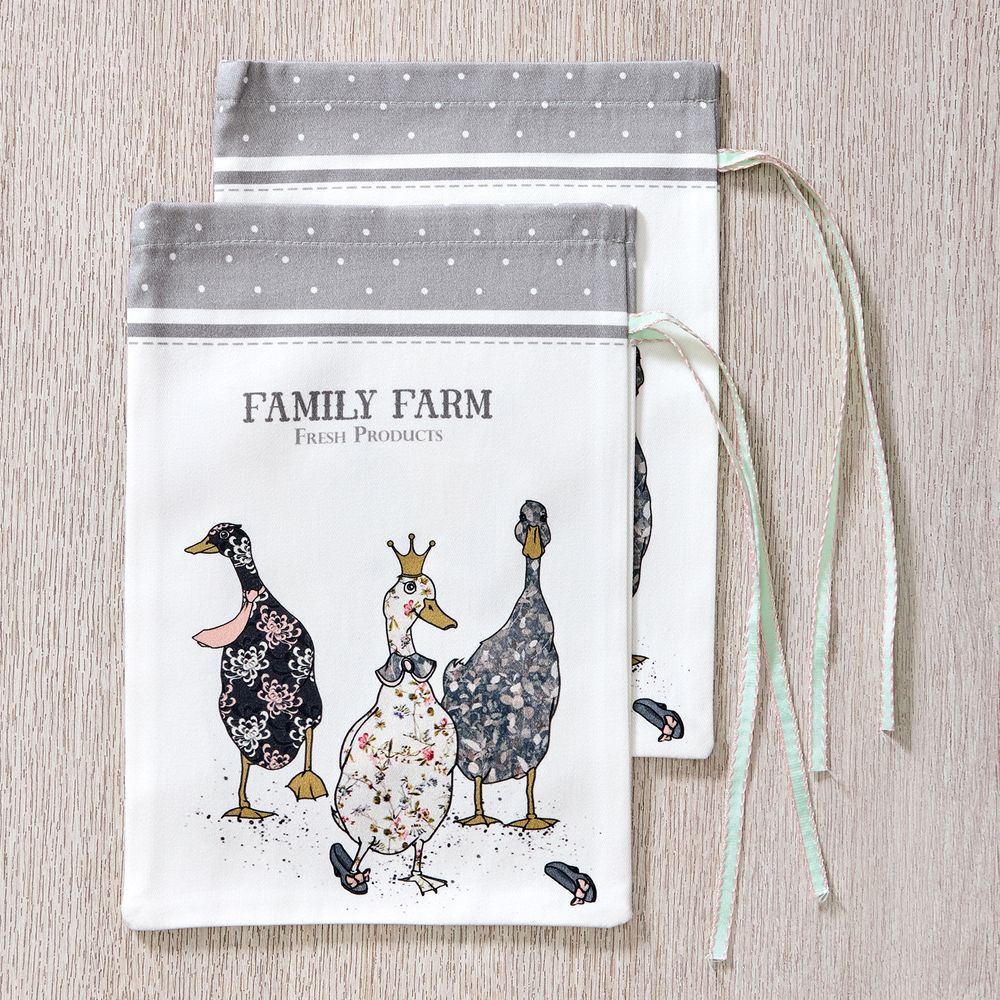 НАБОР МЕШОЧКОВ ИЗ 2-Х ШТ "FAMILY FARM" 20Х29СМ,100% ХЛОПОК,СЕРЫЙ,ТВИЛ,ПРОПИТКА