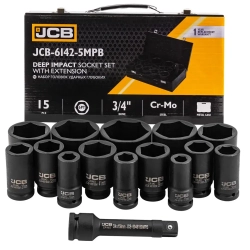 Набор головок ударных глубоких 3/4''14пр.(6гр.)(17,19,22,24,27,30,32,36,41,46,50,55,60,65мм)в метал. кейсе JCB JCB-6142-5MPB