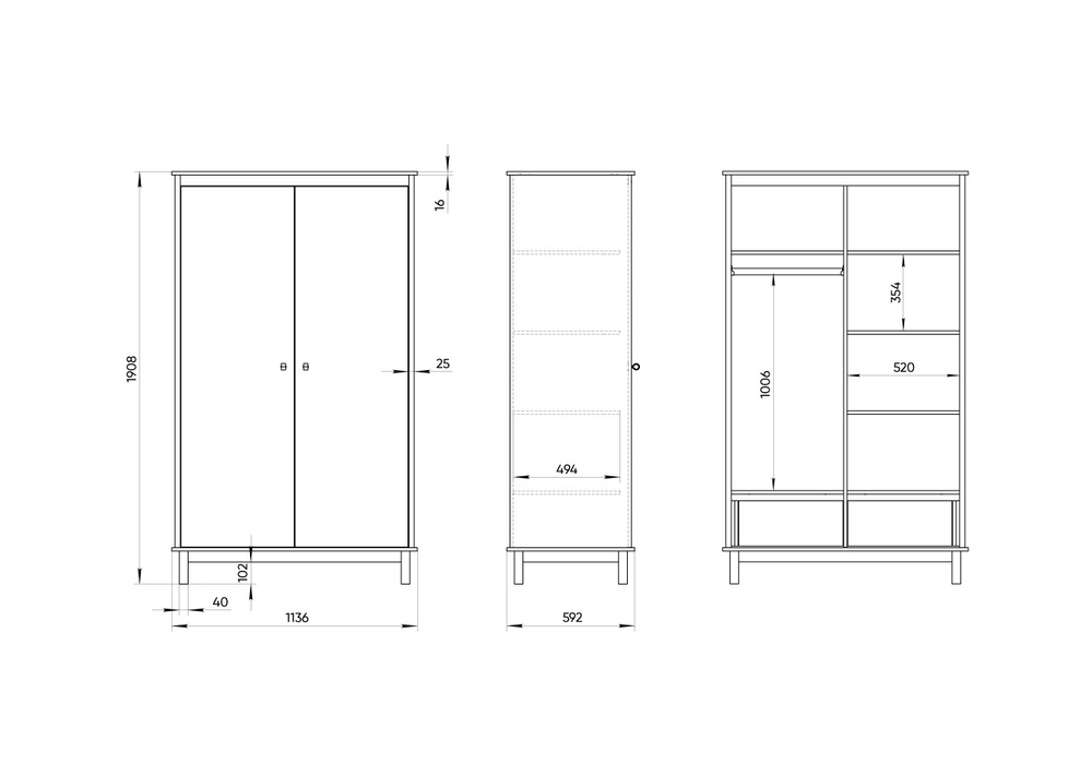 Шкаф Classic 2-х створчатый со скрытыми ящиками (белый)
