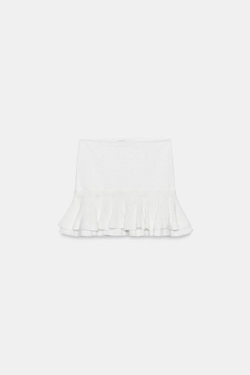 ZARA ТРИКОТАЖНАЯ МИНИ-ЮБКА С ВОЛАНАМИ, БЕЛЫЙ