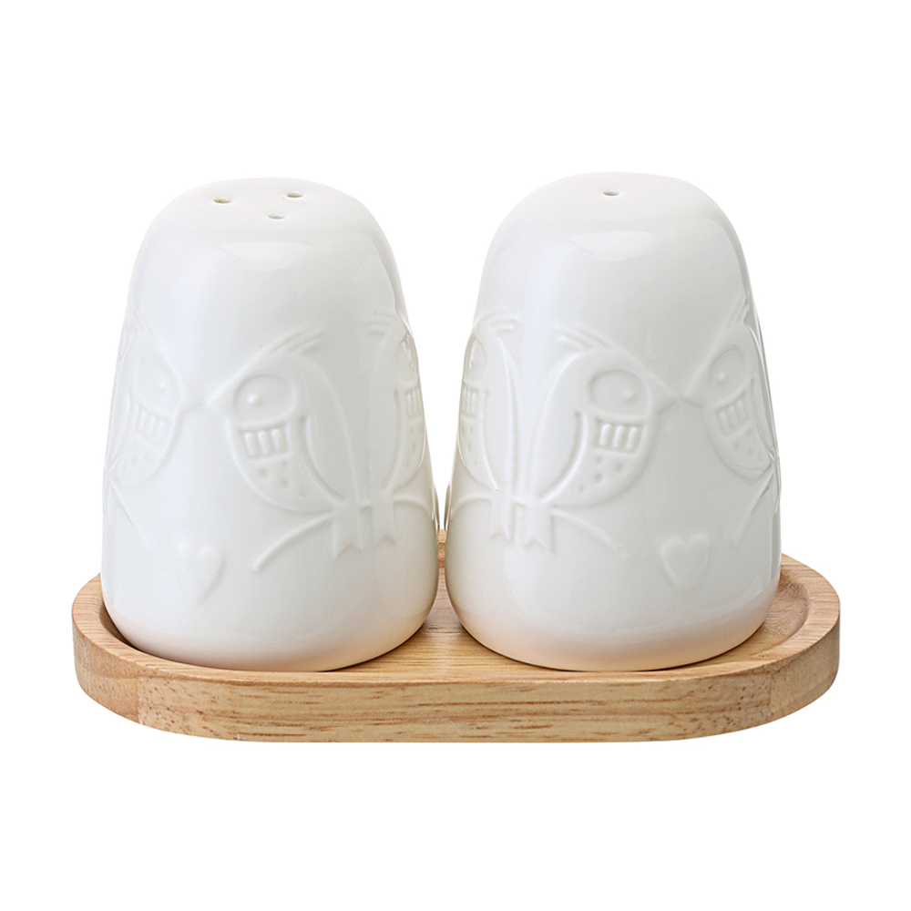 Набор для соли и перца birds of paradise на деревянной подставке