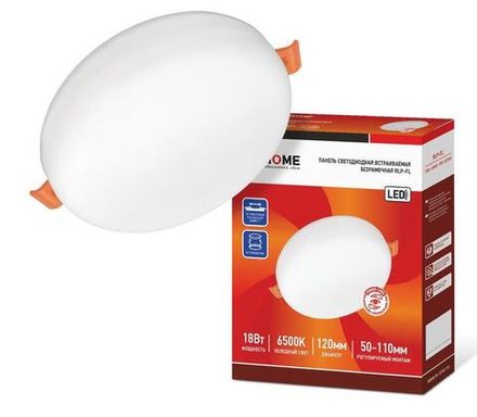 Светильник светодиодный RLP-FL 18Вт 6500К IP20 1620лм 230В 120мм с рег. монтаж. 45-100мм встраив. безрамочн. панель бел. IN HOME 4690612036731