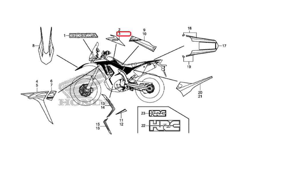 86172-KZZ-U00ZB. STRIPE, L. FUEL TANK *TYPE2* (TYPE2 ) *. Honda CRF250Rally sticker
