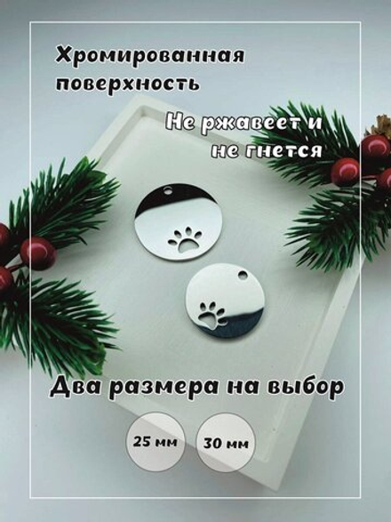 Кулон адресник, хромированный, с лапой, круглый, серебро