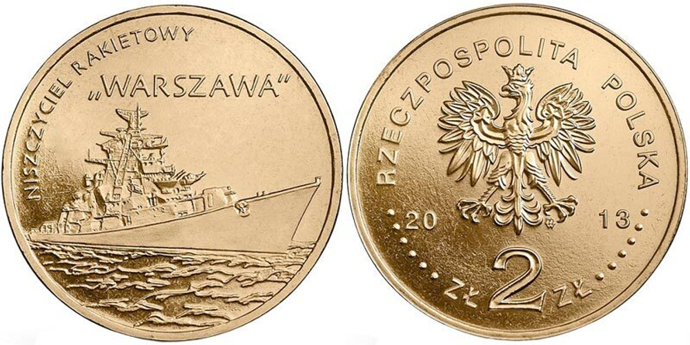 Польша 2 злотых, 2013 Польские суда - Ракетный эсминец "Варшава" aUNC
