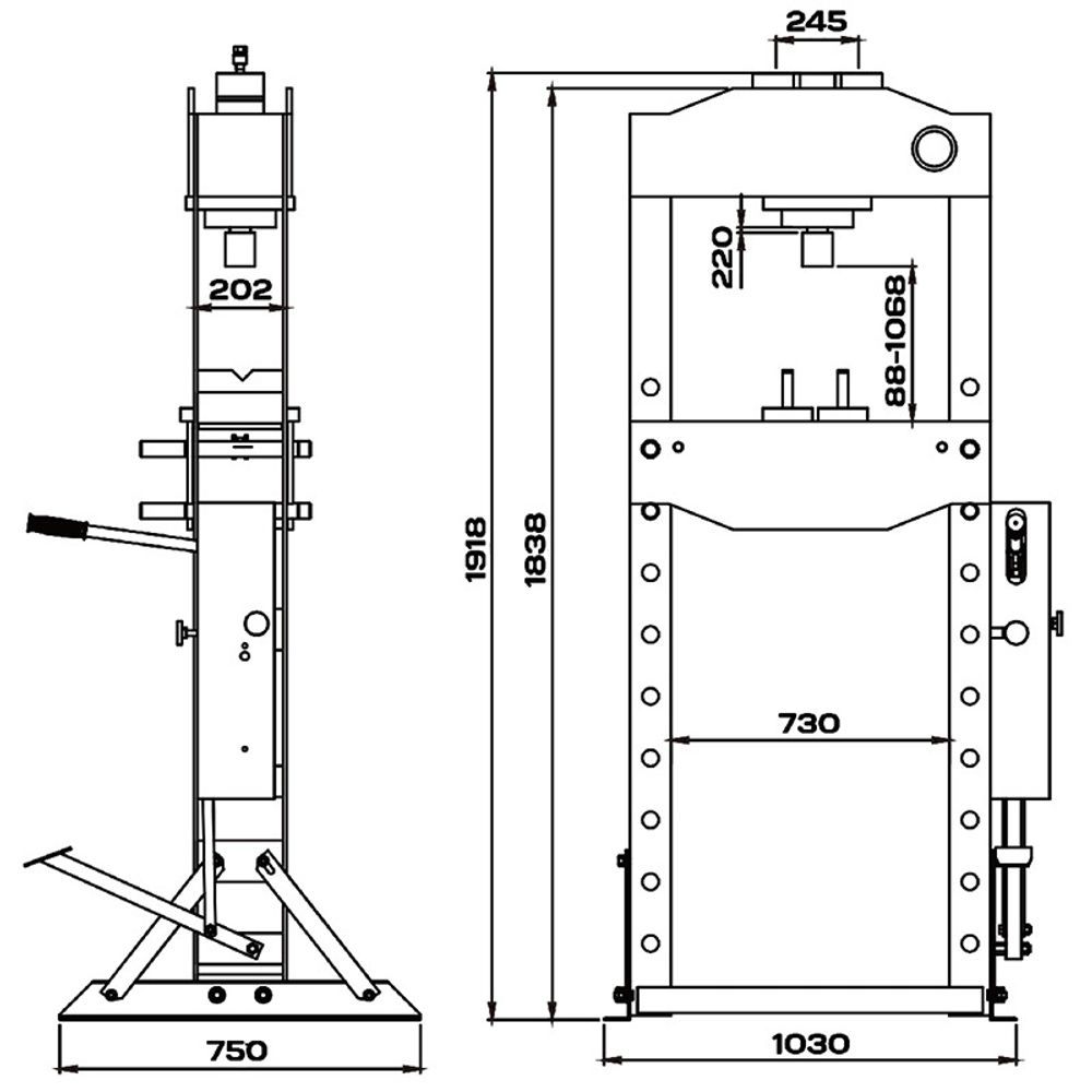 KraftWell (KRWPR50F) Пресс 50 т. с ручным и ножным приводом