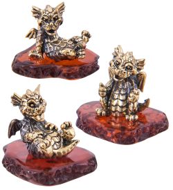 Народные промыслы AM-3815 Комплект фигурок «Дракон - всё класс, жить здорово, релакс» (латунь, янтарь)