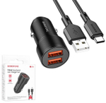 Автомобильный адаптер питания BOROFONE BZ19 2USB 2.4A + кабель Type-C (черный)