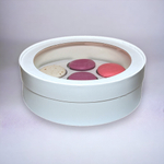 Коробка для макарон круглая с окном и ложементом (круглые ячейки) диам.200мм выс.60мм (7) (белая)