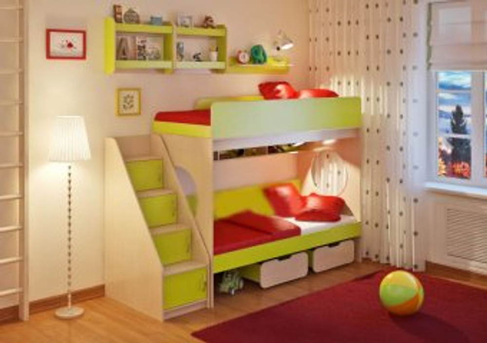 Двухъярусная кровать КарИВи Легенда 7.3 с полками  Дуб Молочный Лайм