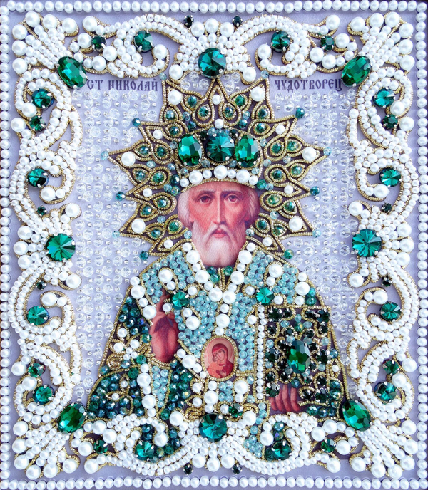 ЖС-9-ЗИ Набор для вышивания хрустальными камнями Николай Чудотворец (изумрудный)