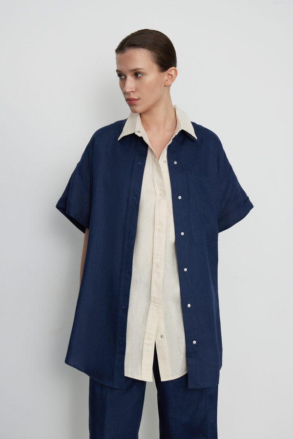 Shirt dress WIND dark blue color