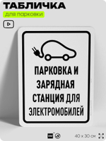 Табличка для парковки "Парковка и зарядная станция для электромобилей", для дома, офиса, организаций, 40х30 см, Silver Plane x Айдентика Технолоджи