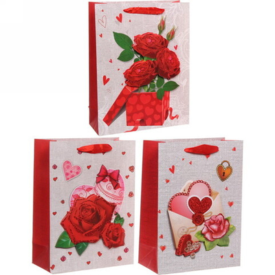 Пакет подарочный «Роза и сердце» 18х23 см, микс