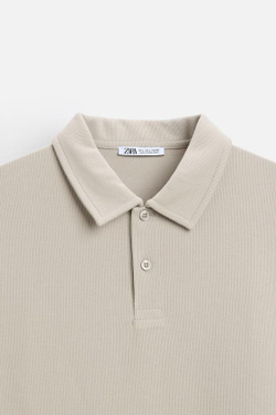 ZARA ПОЛО ИЗ РЕЛЬЕФНОЙ ТКАНИ, СВЕТЛЫЙ РЫЖЕВАТО-КОРИЧНЕВЫЙ