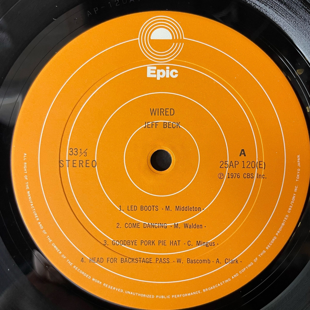 Винтажная виниловая пластинка Jeff Beck Wired (Japan 1976) (No Obi) Goodbye Pork Pie Hat
