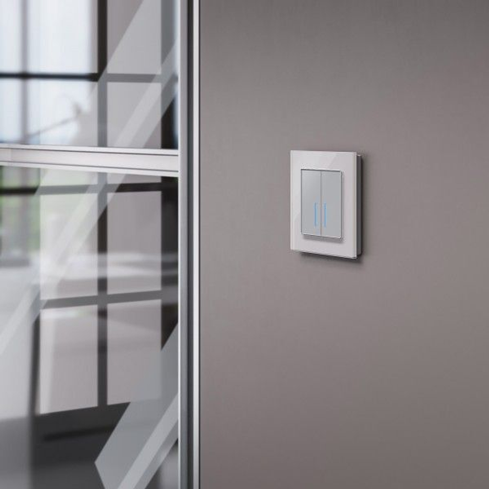 Умный сенсорный выключатель двухклавишный (серебряный)