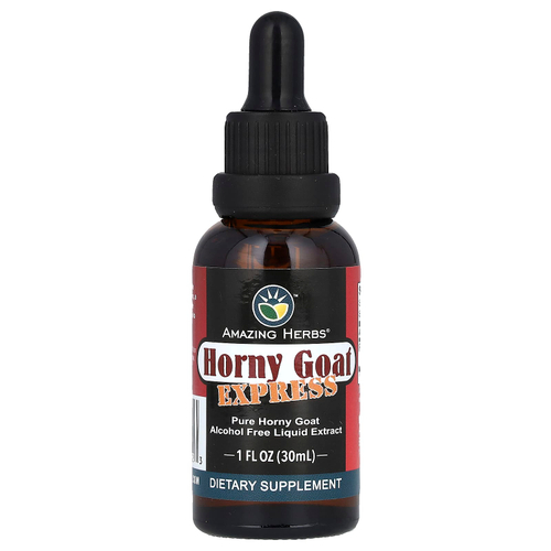Amazing Herbs, Жидкий экстракт Horny Goat Express, без спирта, 100 мг, 30 мл (1 жидк. Унция)